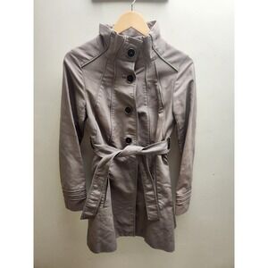ZARA WOMAN Taupe Belted‎ Trench Coat Stand Collar Button Front Size M